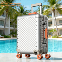 Valise en aluminium de luxe à motif damier de 20 pouces, valise à roulettes rigide de 24 pouces, serrure TSA, valise de cabine haut de gamme