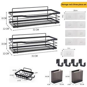 מדף אמבטיה מודרני ממתכת, עמיד למים, חוסך מקום, תלוי על הקיר, רב שכבתי עם ווים לאחסון מוצרי טיפוח - Product Image 5