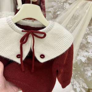 Tongxingyuan Girls Knitted Sweater Set Red Thickening Solid Color Two Piece Outfit For New Year - Product Image 3