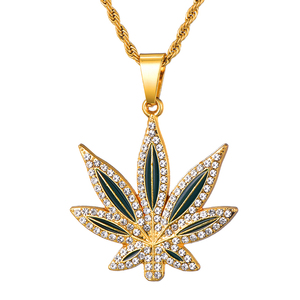 Bijoux de mode de rappeur Hip Hop plaqué or 18 carats pendentifs feuille d'érable glacés colliers pour hommes - Product Image 1