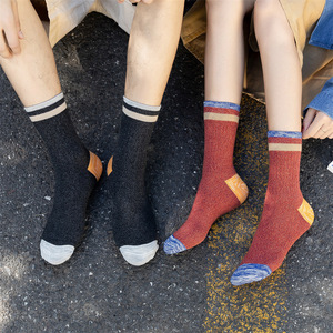 Pure Cotton Crew Socks Color Blocking Sweat Absorbent Women's Casual Socks Autumn Spring Retro Style - Product Image 4