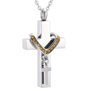 12 Colors Birthstones Crystal Cross Keepsake Urn Necklace Stainless Steel Cremation Jewelry Pendant Gift