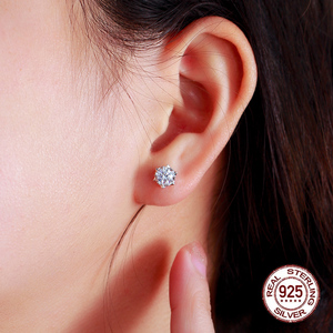 Dazzling 6mm Single Cubic Zircon <strong>Gem</strong> Stone Crystal Plated 925 Sterling Silver Needle Stud <strong>Earrings</strong> for Womens Gathering Jewelry - Product Image 2