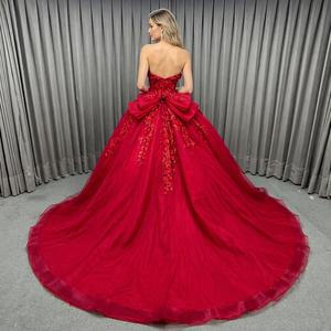 Abiti da ballo rossi moderni per Quinceañera, per donne curvy, lunghi fino al pavimento, con decorazioni in pizzo e ricami, per spose e matrimoni - Product Image 3