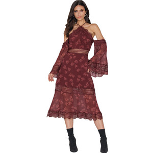 De las señoras de moda de gasa de cabestro de hombro Vestido de manga larga de las mujeres - Product Image 1