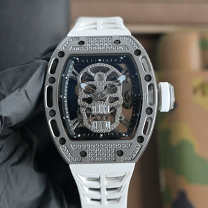Reloj de lujo con diseño de calavera estilo RM 52-01, caja de titanio con diamantes, movimiento automático mecánico y correa de caucho. - Product Image 1