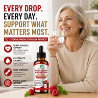 Gouttes liquides OEM de potassium, magnésium, calcium, D3, K2, B6, vitamine C, saveur framboise, pour le sommeil et l'humeur, complément pour adultes, 60 ml