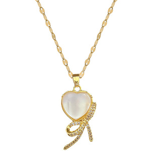 Colar de <span class=keywords><strong>laco</strong></span> mignon brillant diamant incrustation nœud collier 18K plaqué or chaîne en acier inoxydable oeil de chat pierre coeur arc collier - Product Image 6