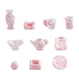 ชุดเครื่องประดับเรซิ่นสีชมพู DIY แจกันจิ๋ว ถ้วย กาน้ำชา จาน ของตกแต่งแบบดั้งเดิม ทำด้วยมือ เคลือบเงา สำหรับใช้ในบ้าน - Product Image 1