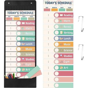 Tabla de horarios diarios de bolsillo, 31 tarjetas reutilizables, 14 bolsillos, tablero de gestión del tiempo en el aula, decoración para el regreso a la escuela - Product Image 1