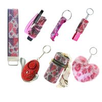 Ensemble d'accessoires de porte-clés de sécurité en gros Rhinestone Bling Spray Shell Pill Box Metal Self-Defence Keychain