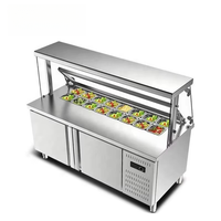 Réfrigérateur à salade professionnel de haute qualité en acier inoxydable à température unique avec couvercle en verre, 2 portes, dégivrage automatique, numérique