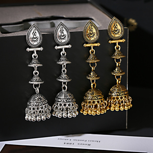 Trang Sức Jhumka Ấn Độ Mới 2021 Hoa Tai Cổ Dân Tộc Gypsy Vàng Kim Loại Chuông Lớn Phóng Đại Hoa Tai Lủng Lẳng Thả Dài Cho Phụ Nữ Brincos - Product Image 3