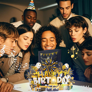 Carte pop-up 3D découpée au laser <span class=keywords><strong>Joyeux</strong></span> <span class=keywords><strong>Anniversaire</strong></span> avec <span class=keywords><strong>musique</strong></span> et lumières LED, en papier fait main, style <span class=keywords><strong>moderne</strong></span>, avec enveloppe et étiquette de message - Nouveauté - Product Image 4
