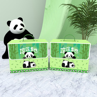 Valise personnalisée de grande capacité, design panda géant vert, boîte cadeau en papier à main, emballage de dessin animé, gaufrage, laminage mat