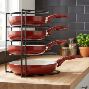 Four Tier Metal <b>Pan</b> Rack Storage Holder For Kitchen Red Pots And <b>Pans</b> <b>Standing</b> Type Modern Design - Product Image 4