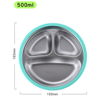 Assiette divisée en acier inoxydable 304 avec ventouse en silicone, bol à collation anti-chute, plateau de dîner pour pique-nique en extérieur et maison
