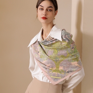 Women Silk Feeling Square Scarf Vintage Jungle Tree Print Large Satin Neck Scarf Fashion Lady Shawl <b>Wrap</b> Headscarf for Daily Use - Product Image 2