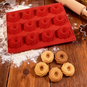 Silicone Cookie Mold 12 Cavity Whirlwind Shape Baking Utensil For Dessert And Chocolate Making - Product Image 1