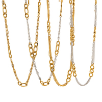 Collier chaîne à maillons épais et fins en acier inoxydable plaqué or 18 carats, sans ternissement, pour femmes - Nouveauté en gros