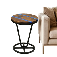 Table basse en bois de style industriel moderne avec incrustation en résine bleue et base en fer, meubles de salon