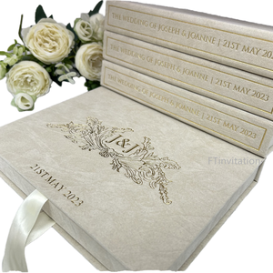 Scatola di carta di velluto Beige di fascia alta personalizzata per carte di nozze inviti di lusso in stile artigianato di carta Premium - Product Image 4