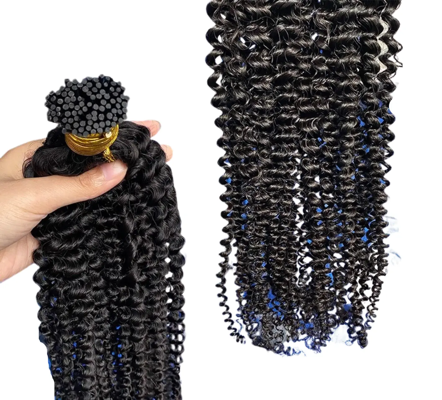 Wholesale Kinky Curly Human Hair i Tip Microlinks Bulk Braiding Human Hair Bundles Extensions 100pcs No Weft Virgin Hair