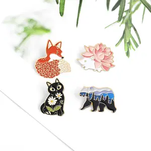 Enamel Pins Custom Badges Lapel Pin Mascot Cute Little Pink Fox Brooch Black Cat Hedgehog Metal Badge Fox Pins