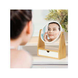 <span class=keywords><strong>Miroir</strong></span> de maquillage avec support en bambou naturel, <span class=keywords><strong>miroir</strong></span> grossissant double face 1X/3X avec tiroir - Product Image 4