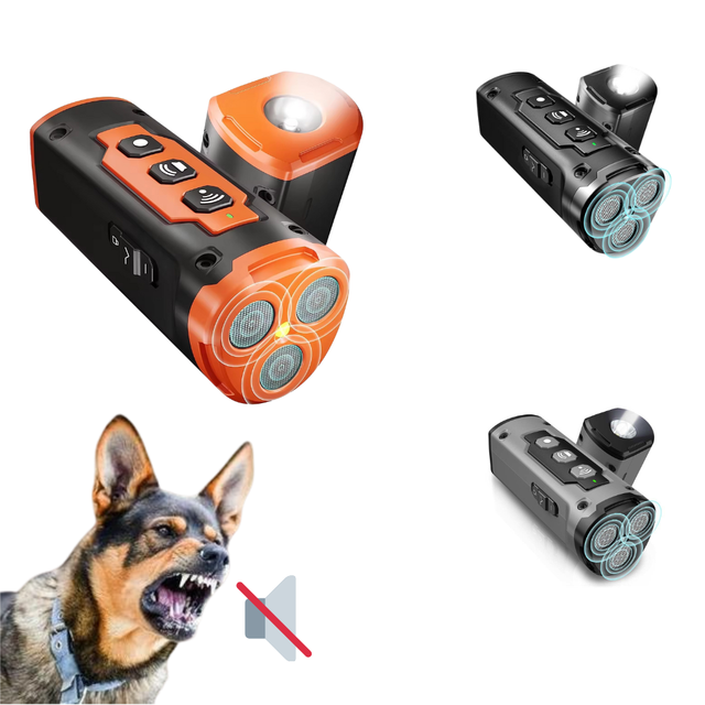 Ultrasonic Anti Dog Barking Devices 3X Sonic Emitters Dog Training Tool With LED Flashlight