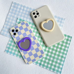 Support pour téléphone portable avec miroir pliant en forme de coeur Support pour téléphone portable Miroir de maquillage Poignée pour téléphone avec miroir mignon - Product Image 6