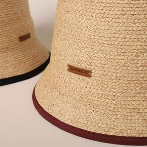 2025 Summer Women Fashion Raffia Straw Bucket Hat Simple Outdoor Travel Beach Sun Hat PU <b>Patch</b> Logo Sunscreen Fishermen Hat - Product Image 3