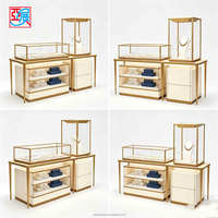 Vitrine de présentation de bijoux en bois foncé moderne, combinaison de comptoirs muraux et d'îlots