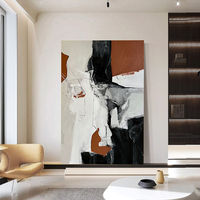 Peinture à l'huile abstraite moderne en impasto, noir rouille marron, toile texturée 3D peinte à la main, art mural