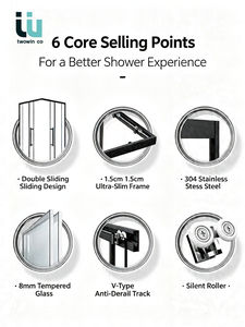 Porte de douche coulissante à fermeture douce avec cadre réglable, <span class=keywords><strong>sanitaires</strong></span> haut de gamme minimalistes Twowinco - Product Image 2