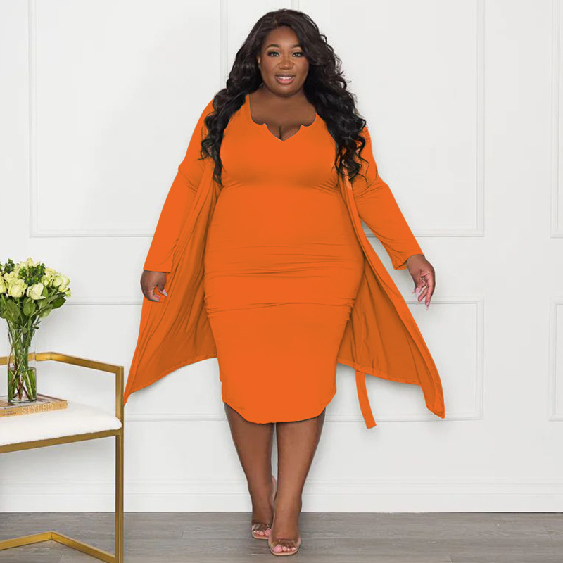 Orange womens plus size 2 piece jacket dress