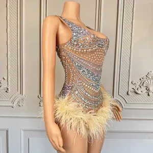 Body <span class=keywords><strong>femme</strong></span> longueur plancher strass perles plumes pour groupe fêtes Raves Bars discothèques DJ Stages-XS10069 Gogo Costume - Product Image 3