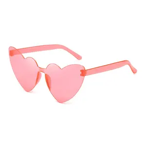 Euro-american Peach Heart Sunglasses Love Sun Glasses Jelly Color Rimless Heart-shaped One-piece Glasses Candy