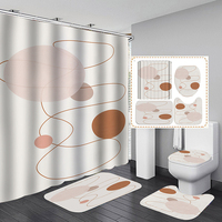 Nouvelle conception, ensemble de rideau de douche vintage bohème avec 4 feuilles dorées, style mid-century, avec couvre-couvercle de toilette