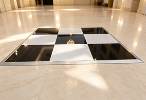 Piso de Baile Moderno de Madera Contrachapada y Aluminio en Blanco y Negro de Alto Brillo para Eventos de Boda en Interiores/Exteriores - Product Image 1