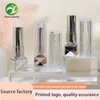 Nouveau design, tubes de baume à lèvres transparents en forme de brique, 3-3,5 g, argentés, avec couvercle à clapet, emballage de luxe pour outils de maquillage