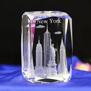 Construcción de edificios famosos de Nueva York, grabado láser 3d, artesanías de cristal, K9, venta al por mayor