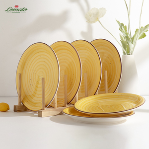 Assiettes de Dîner en Céramique Jaune Peintes à la Main de 10,5 et 7,5 Pouces, Assiettes Petites en Grès, en Stock en Gros pour Restaurants - Product Image 2