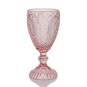 Copa de vino Vintage, diseño en relieve, cristalería, máquina prensada, vidrio prensado, copas de vino de color, copa de agua tallada