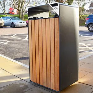 Botes de basura de reciclaje urbano, contenedores de acero galvanizado para exteriores, cubo de basura de metal rectangular para la calle