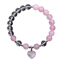 Bracelet de mode fait main en quartz rose 8MM avec perles de pierre naturelle et mots inspirants, motif cœur spirituel