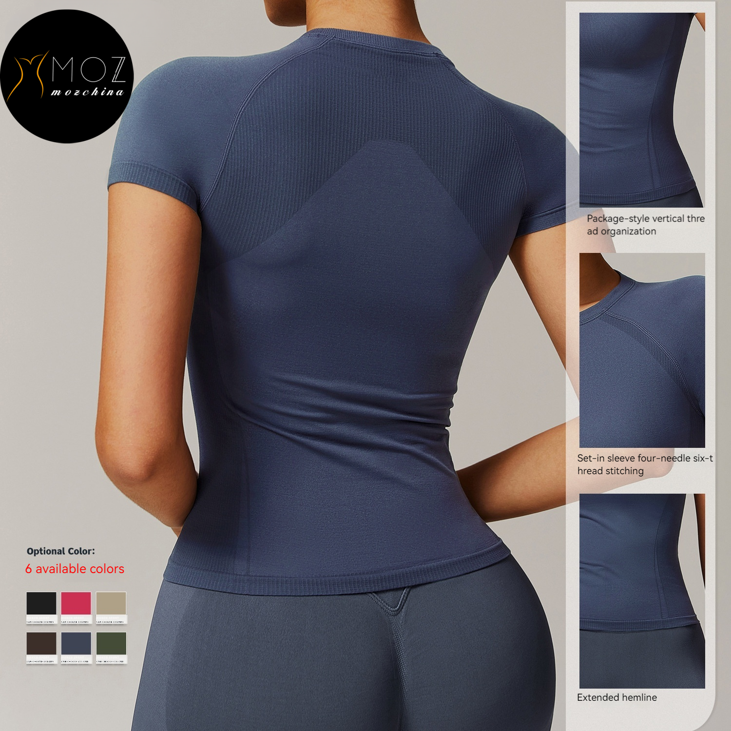 Women's Lightweight Ribbed Seamless Skinny Fit Short Sleeve T-Shirt Quick-Dry Workout Top Yoga Fitness Running Sports Front