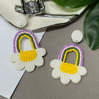 AHAYA Anting Gantung Kaca Lampwork Buatan Tangan Bentuk Rumbai Bunga Pelangi Desain Cerah Perhiasan Unik Lucu untuk Wanita Pesta