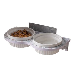 Hanging Ceramic <b>Cat</b> Bowl Double Dish Anti Tipping Wall Mounted Pet <b>Feeder</b> For <b>Cats</b> - Product Image 2