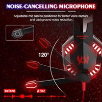 Casque de jeu filaire supra-auriculaire avec suppression active du bruit, lumières LED, audio immersif stéréo et microphone pour PC, PS5, PS4